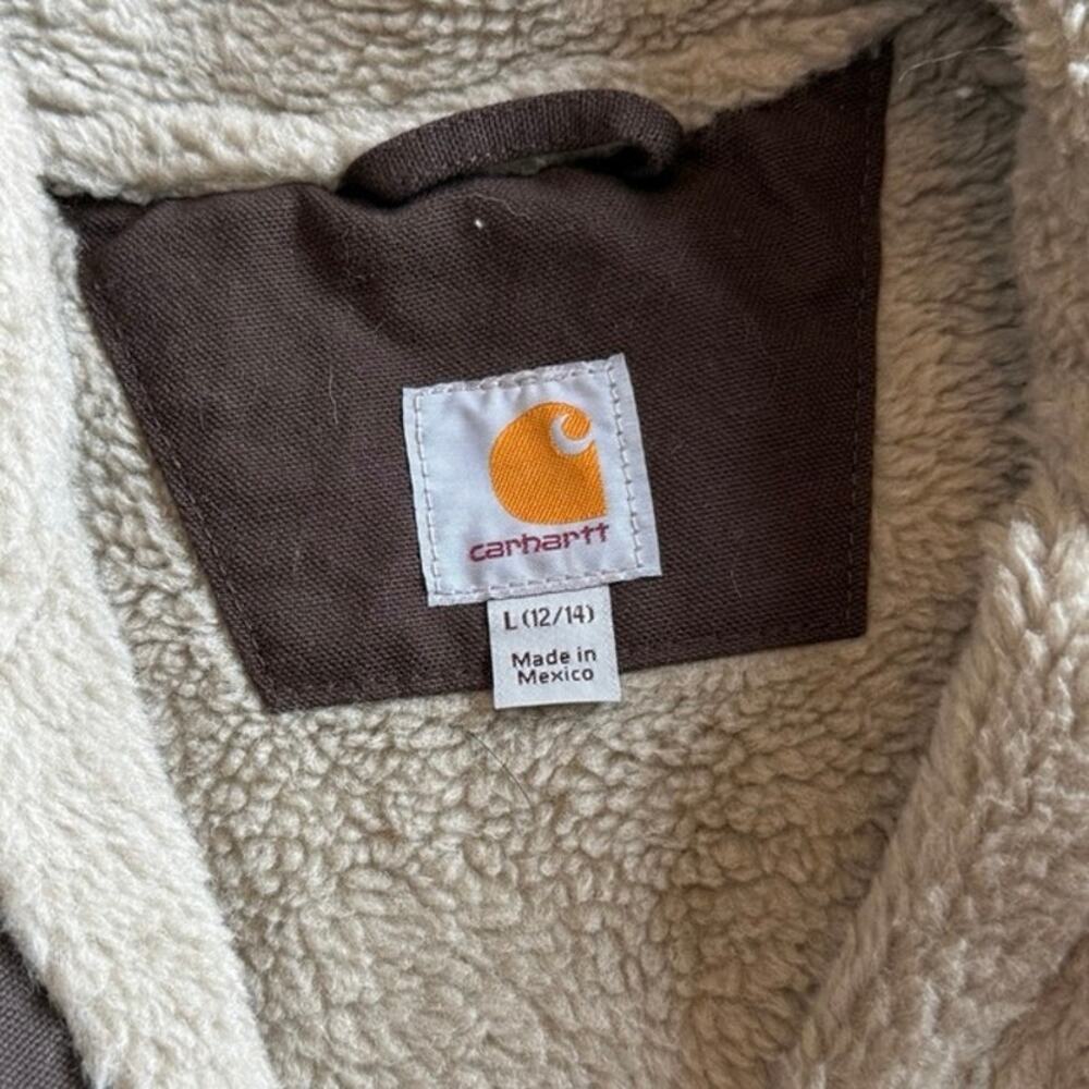 Vintage Women’s Carhartt Sherpa Lined Canvas Vest Size Large Brown 104224-DKB - Picture 4 of 9